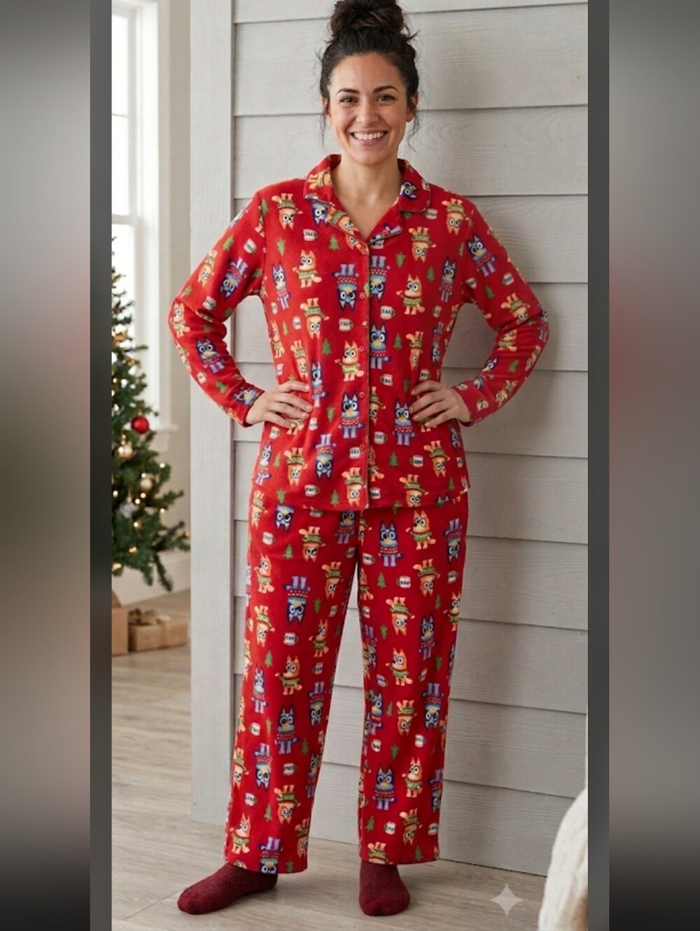 Bluey Family Christmas Holiday Fleece Pajama Set Large L Red